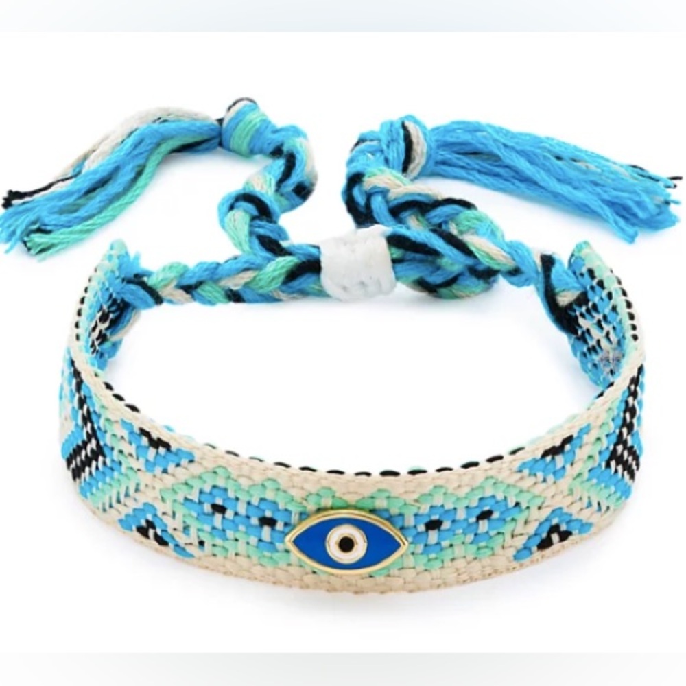 Aqua Blue and Black Evil Eye Bracelet